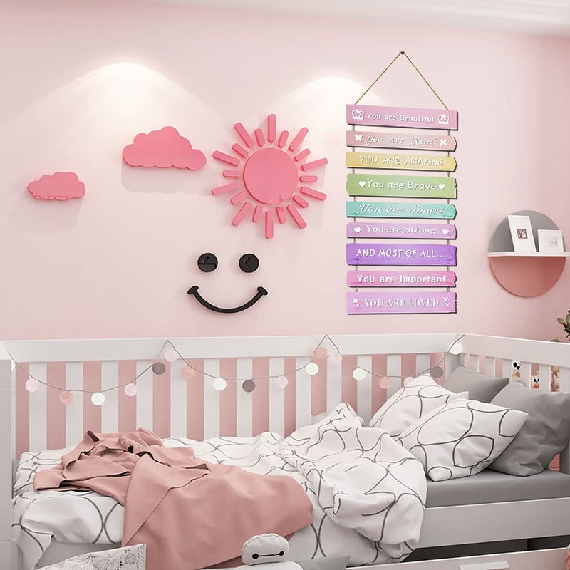 JEVUVU Pink Room Decor for Teen Girls Aesthetic  Cute Bedroom Wall Decor for Baby Girl  Boho Rainbow Wall Art Signs  Trendy Stuff Decorations for Kids Nursery Bed Room Dorm Classroom Bathroom - Image 4